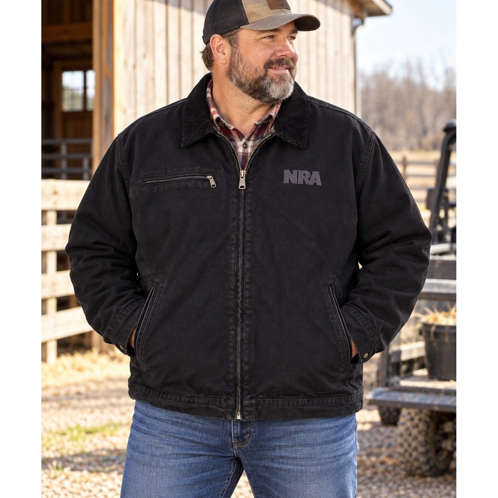 NRA Barn Jacket Men's XXL Black Chore Coat Plaid Lined Workwear Hunting Ranch
